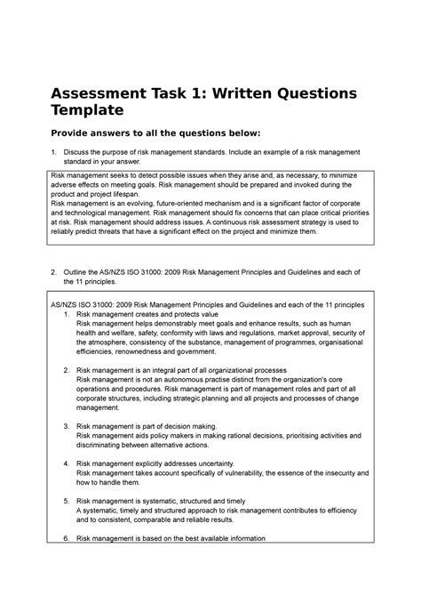 Bsbrsk 501 Assessment Task 1 Assessment Task 1 Written Questions