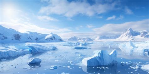 Hielo Flotante Y Glaciar En La Antártida Vista De Icebergs En El Mar Y Costas Congeladas Paisaje