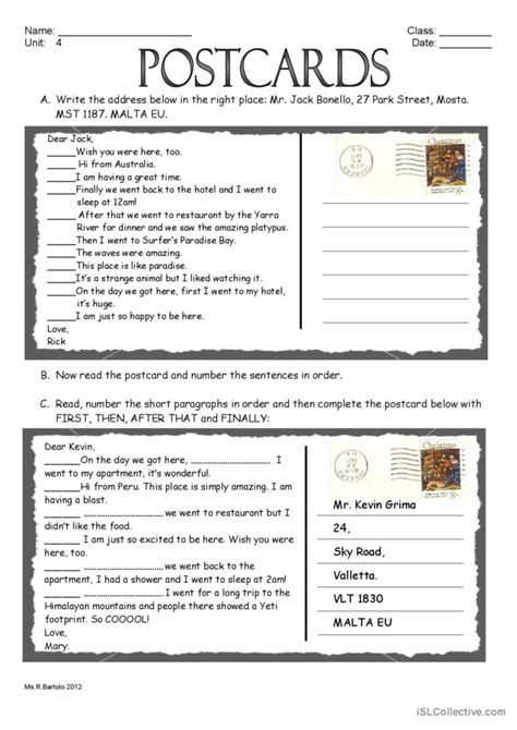 Postcard Writing English Esl Worksheets Pdf Doc