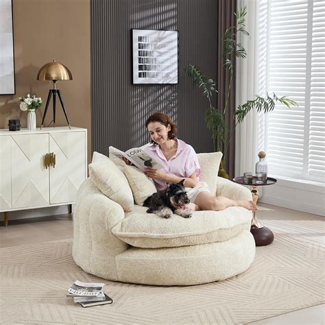 55 Inch Round Chaise Lounge Chair Oversized Reading Chair