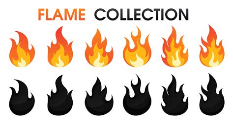 Fire Flame Collection Flat Cartoon Style Vector Illustration Print