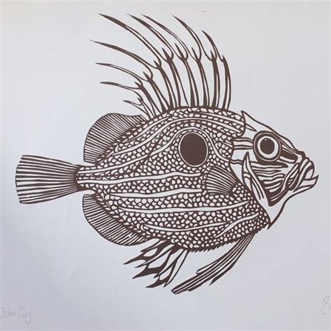 Original John Dory Bronze Limited Edition Fish Lino Print Art Lino