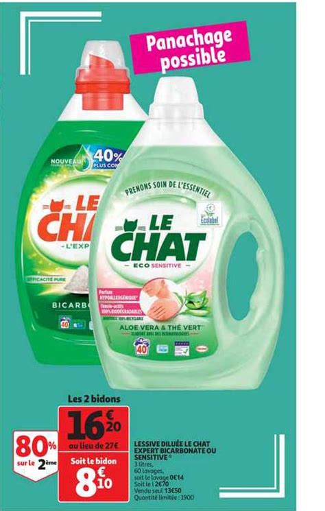 Promo Lessive Diluée Le Chat Expert Bicarbonate Ou Sensitive 80 Sur Le