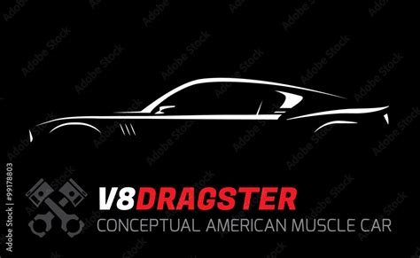 Conceptual V8 Drag Race Muscle Car Silhouette Original Vehicle Vector