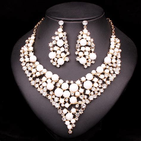 Luxury Imitation Pearl Beads Jewelry Sets Wedding Party Prom Costume