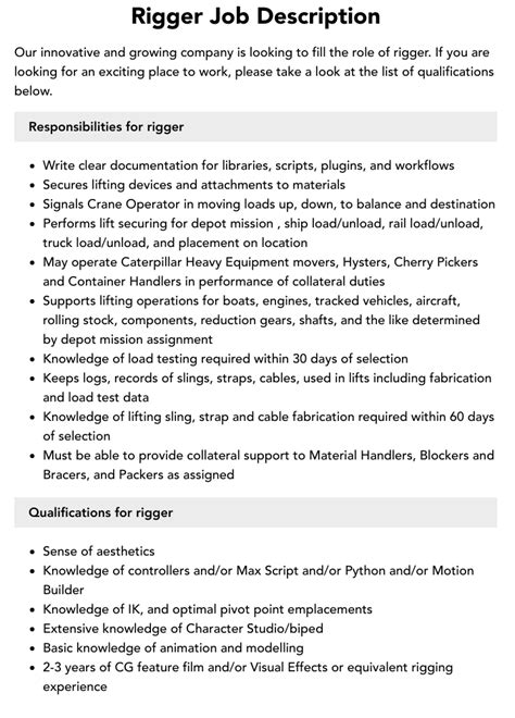 Rigger Job Description Velvet Jobs