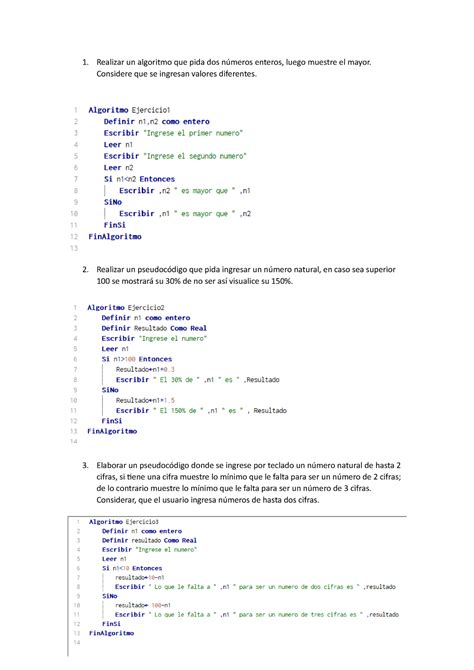Ejercicios Resueltos De La Separata Realizar Un Algoritmo Que Pida