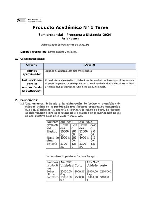 Producto Académico N1 adm oper 2024 Producto Académico N 1 Tarea