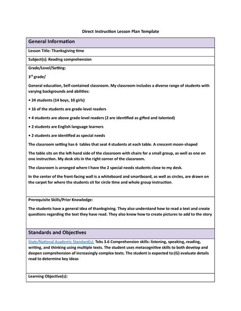 Direct Instruction Lesson Plan Template C Direct Instruction