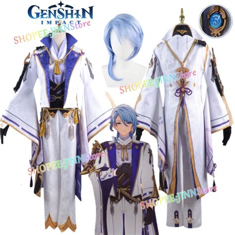 Jn Genshin Impact Kamisato Ayato Cosplay Costume Full Set Uniform Wig Genshin Inazuma