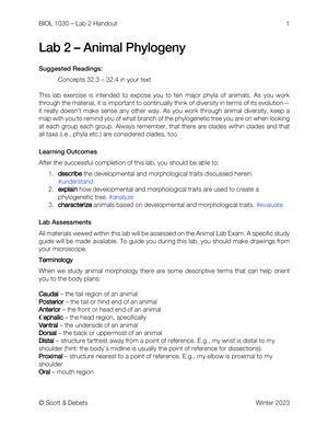 BIOL 1020 Lab 8 Handout Lab 8 Genetics Suggested Readings Concepts