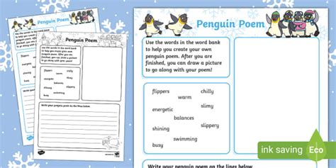 Penguins Poem Writing Template Teacher Made Twinkl