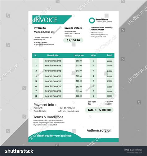 Professional Invoice Bill Template Design Stock Vector Royalty Free