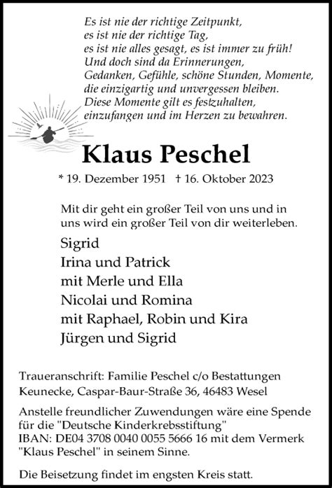 Alle Traueranzeigen für Klaus Peschel trauer rp online de