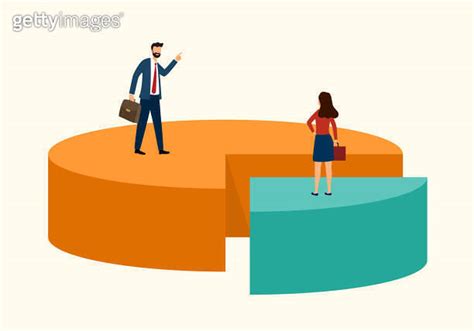 Businessman And Businesswoman With Briefcase Standing On Pie Chart