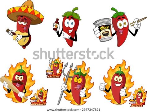 Funny Hot Chili Pepper Cartoon Characters Stock Vector Royalty Free