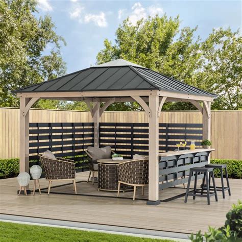 Sunjoy Summercove Outdoor Patio Grill Gazebo 11x11 Black Wooden Frame — Garage Department