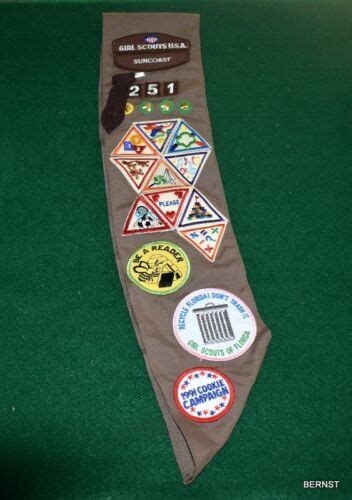 Vintage Girl Scout Brownie Uniform Sash With Patches Pins And Badges