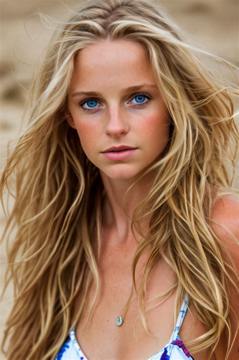 A Close Up Of A Woman With Long Blonde Hair On A Beach Seaart Ai