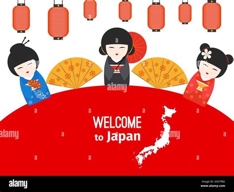 Welcome To Japan Vector Poster Design With Japanese Symbols