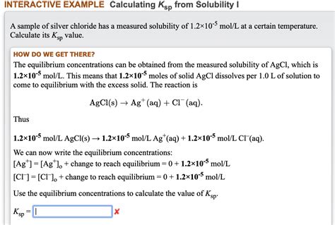 Solved INTERACTIVE EXAMPLE Calculating Ksp From Solubility Chegg