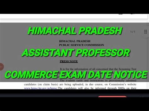 Hppsc Assistant Professor Commerce Exam Date Declared Today Hppsc