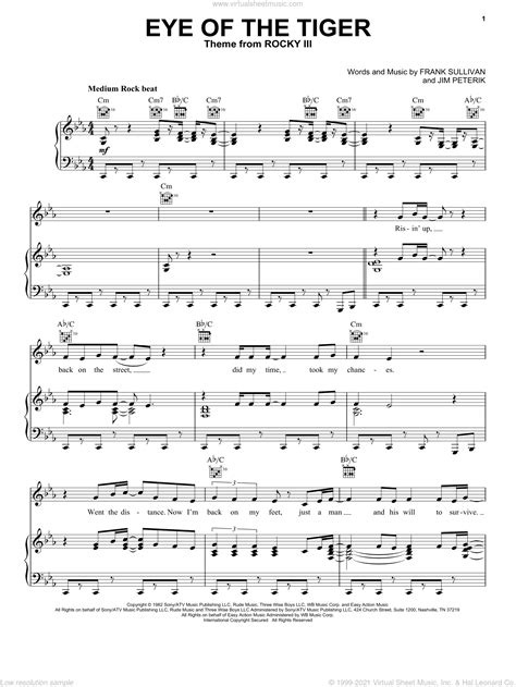 Survivor Eye Of The Tiger Sheet Music For Voice Piano Or Guitar V2