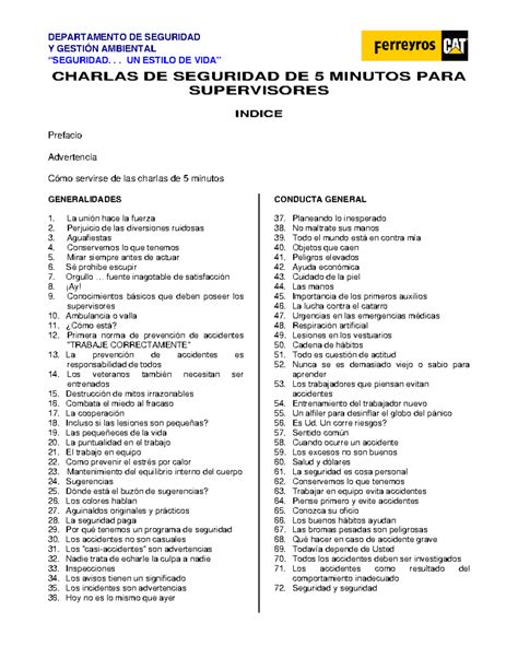 Charlas de seguridad 5 minutos - Y GESTIÓN AMBIENTAL “SEGURIDAD... UN