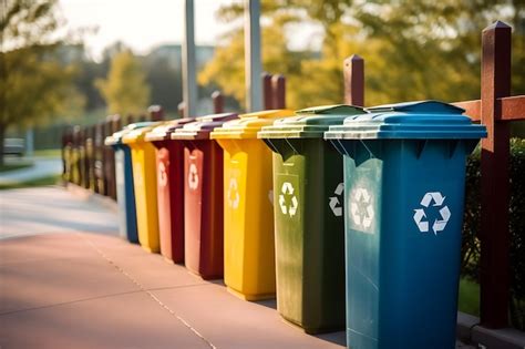 Premium AI Image | A row of colorful trash cans