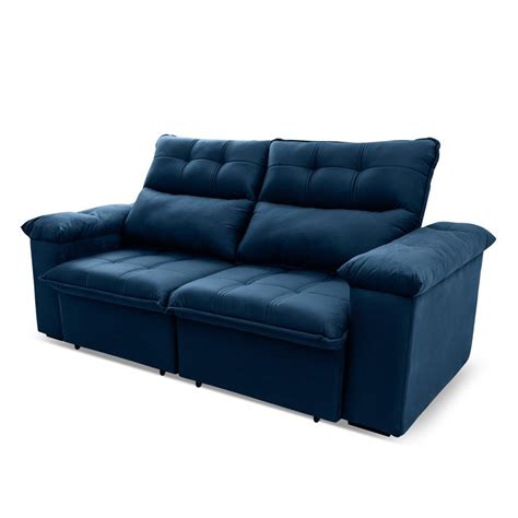 Sofá Retrátil Reclinável Verona 1 80m Suede Velut Azul Marinho c Molas