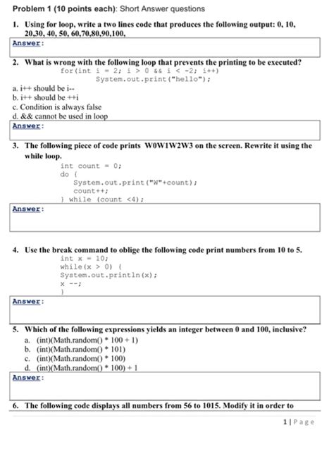 Solved Problem 1 10 Points Each Short Answer Questions 1