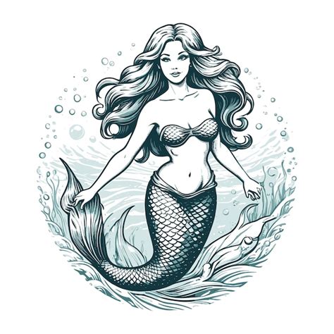 Premium Vector Mermaid Line Drawing Vector Illustration