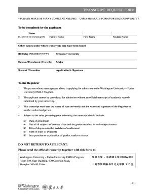 Fillable Online Olin Wustl Transcript Request Form Olin Wustl Edu