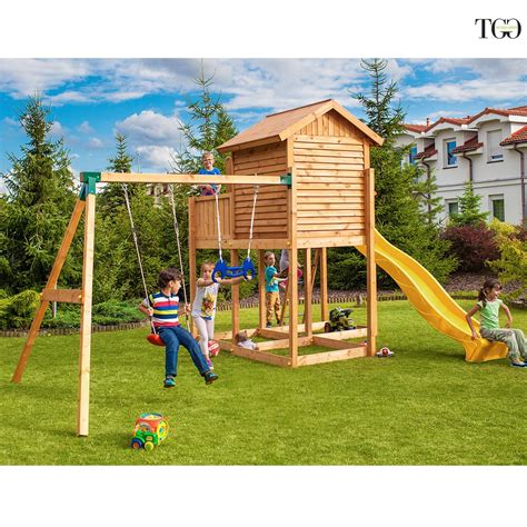 Giochi Da Giardino Casetta In Legno Con Scivolo E Altalena Fungoo