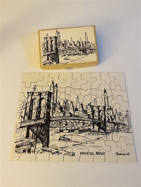 Vintage Mini Jigsaw Puzzle Brooklyn Bridge NY Gerald Gleeson Sketch