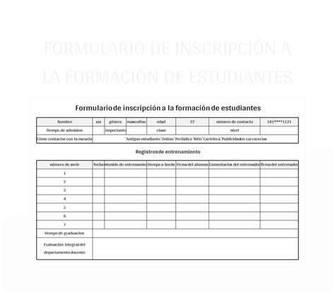 Plantilla de Excel Formulario De Inscripción A La Formación De