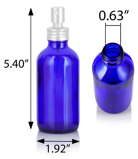 Cobalt Blue Glass Boston Round Bottle With Silver Metal Aluminum Fine