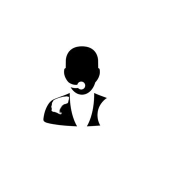 Rounded Glyph Icon In Flat Black And White Colors Depicting A Help Desk