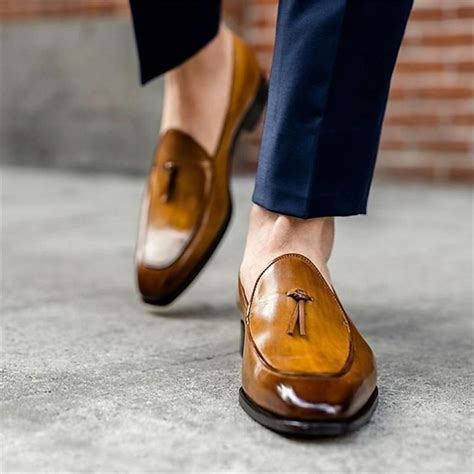 Men's Brown Faux Leather Tassel Loafers – Classic Slip-On Dress Shoes ...