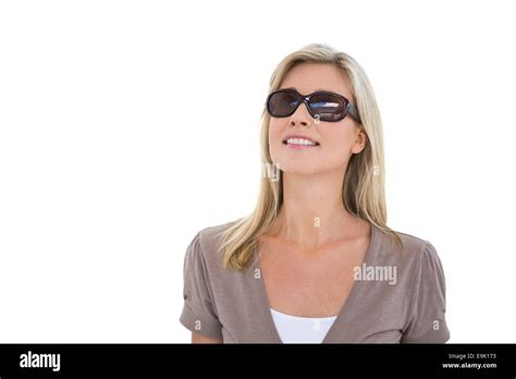 Happy Blonde Wearing Sun Glasses Stock Photo Alamy