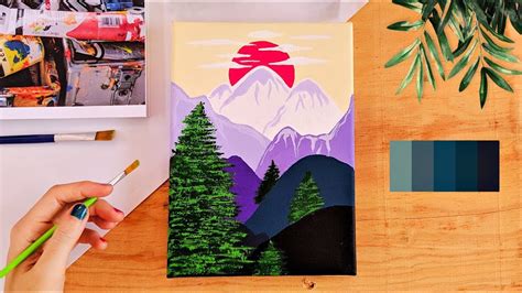 Como pintar em tela Pintura fácil tinta acrílica Montanhas e