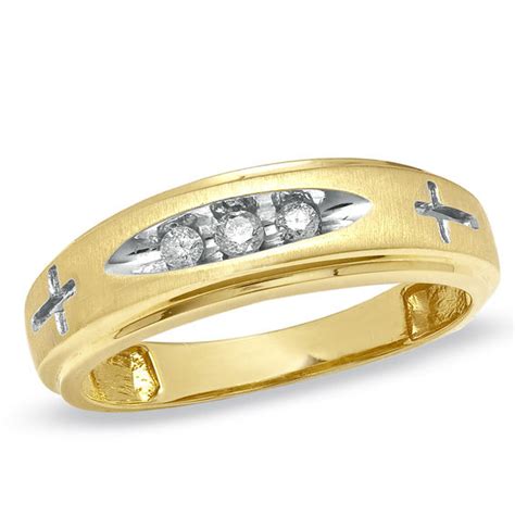 Men's 1/10 CT. T.W. Diamond Cross Wedding Band in 14K Gold | View All ...