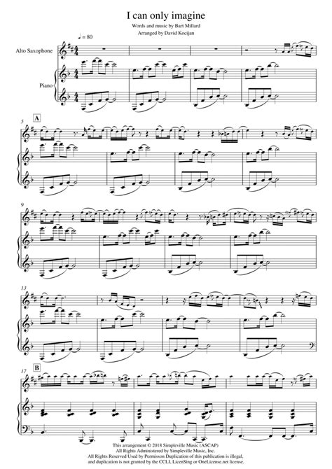 I Can Only Imagine Arr David Kocijan By Mercy Me Sheet Music For