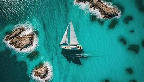 Vista aérea de un velero en un mar turquesa ia generativa Foto Premium