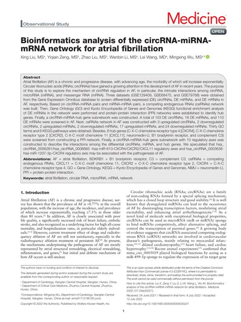 Pdf Bioinformatics Analysis Of The Circrna Mirna Mrna Network For Atrial Fibrillation