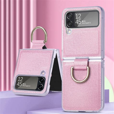 For Samsung Galaxy Z Flip4 Colorful Ring Hinged Folding Phone Case Pink