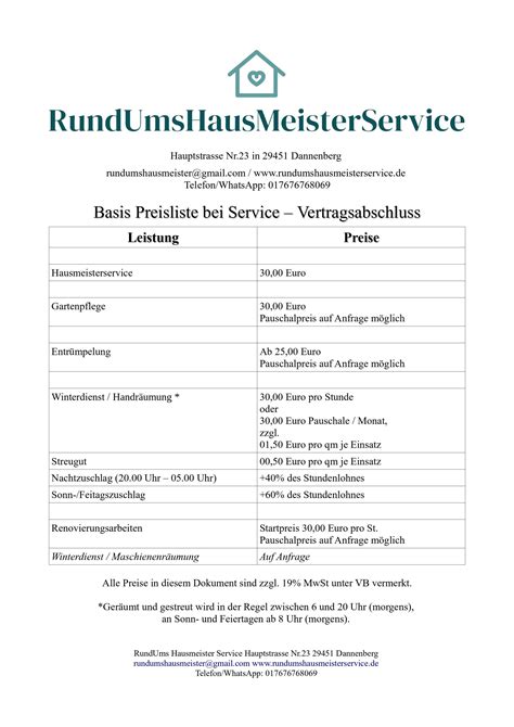 Produkte Preise Rundums Hausmeister Service