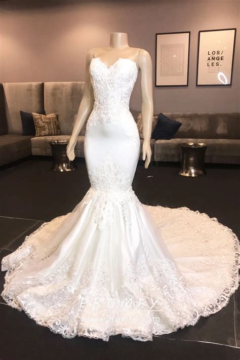 White Lace And Satin Modern Mermaid Wedding Dress Promfy