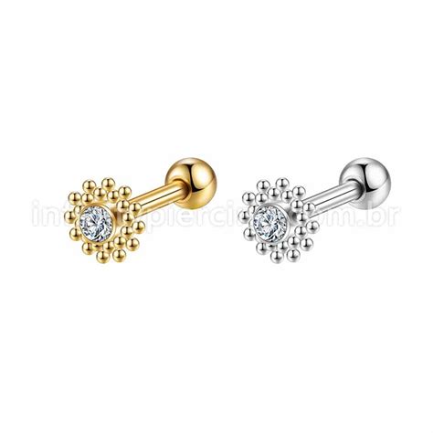 Piercing Minibarbell Aço Cirúrgico Flor 1 Zircônia Infinity Piercing