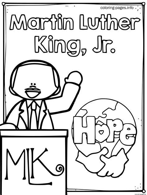 Martin King Jr Day Hope Coloring Page Printable